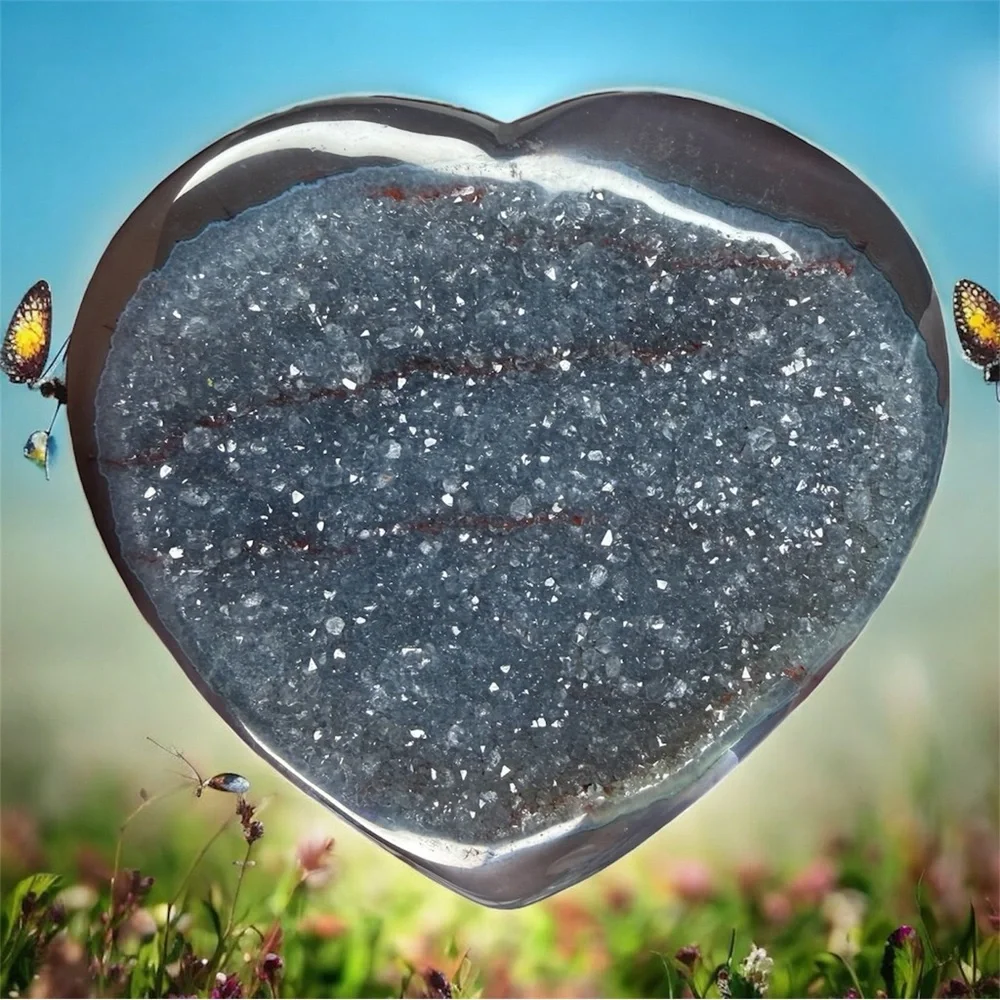 Ocean Blue Sugary Agate Druzy Heart • Uruguay • Natural Blue Agate • 0022 - Picture 2 of 4